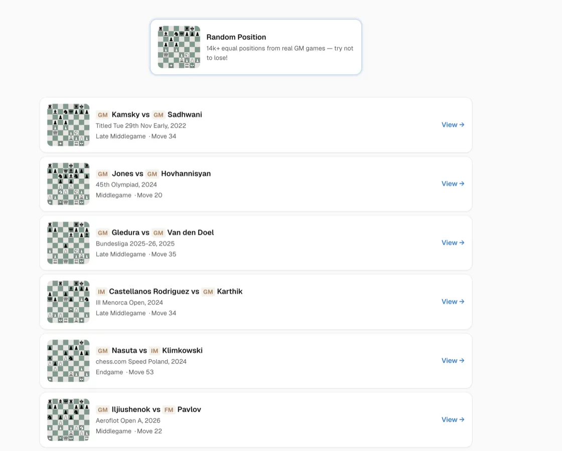 Browse equal positions from real GM games