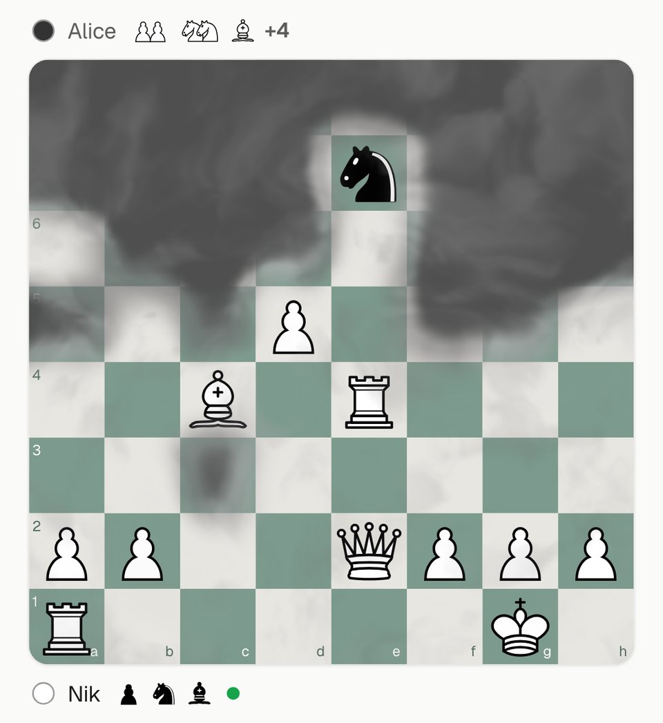 Fog of War: dark fog over every square your pieces can't reach